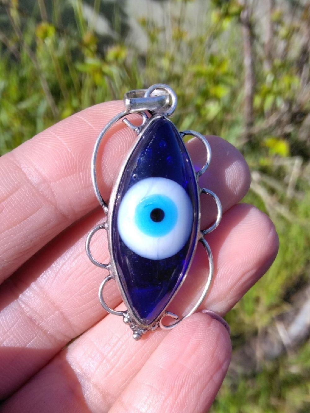 Evil Eye Glass Silver Plated Stone Necklace Pendant